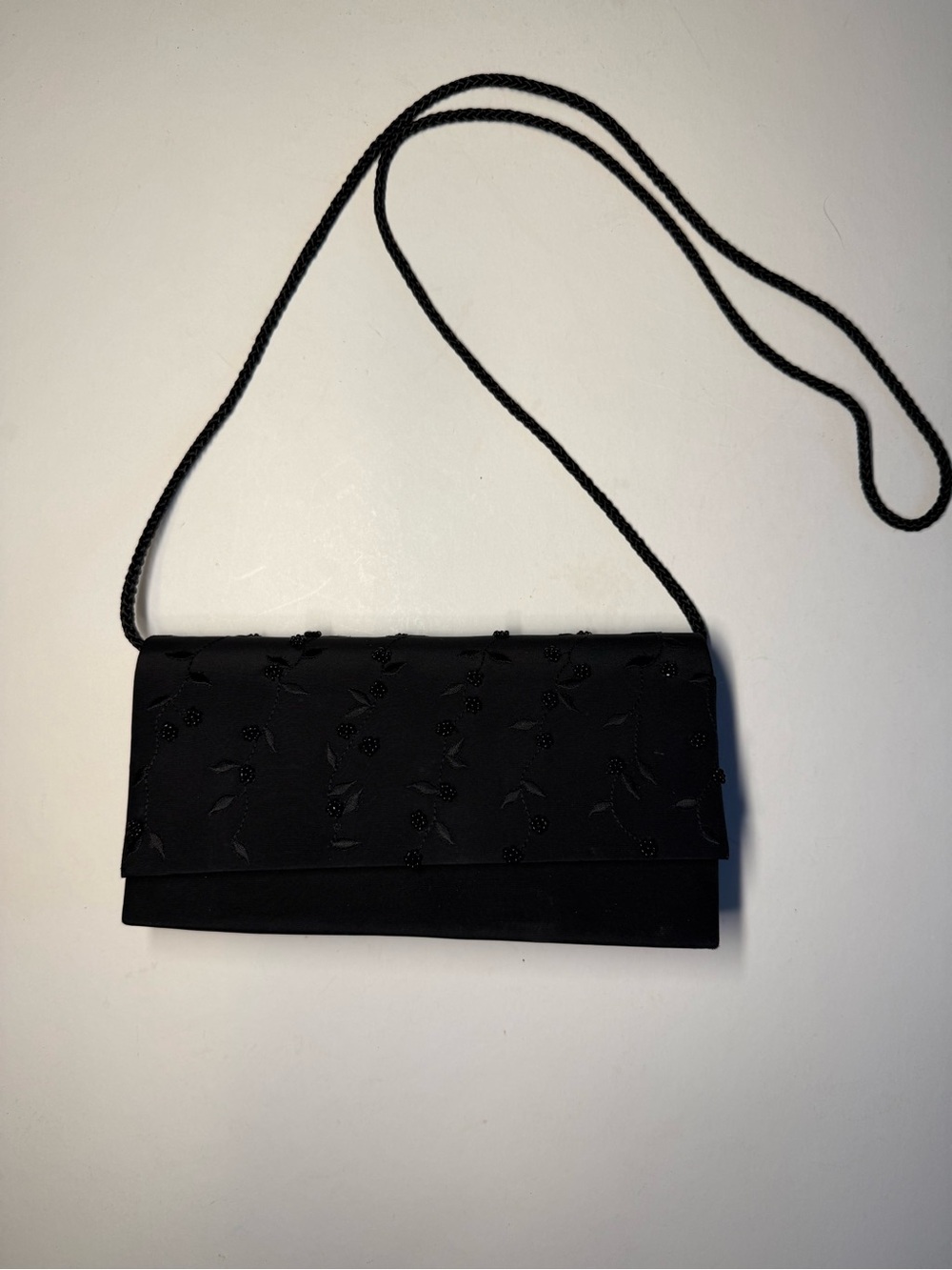 Classic Black Embroidered Evening Crossbody Bag